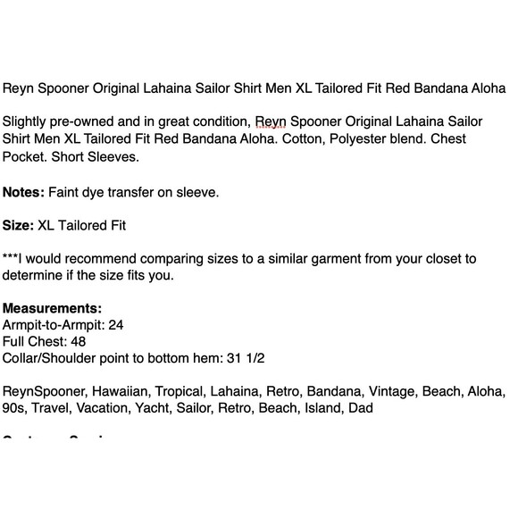 Reyn Spooner Original Lahaina Sailor Shirt Men XL Tailored Fit Red Bandana Aloha - Picture 12 of 12